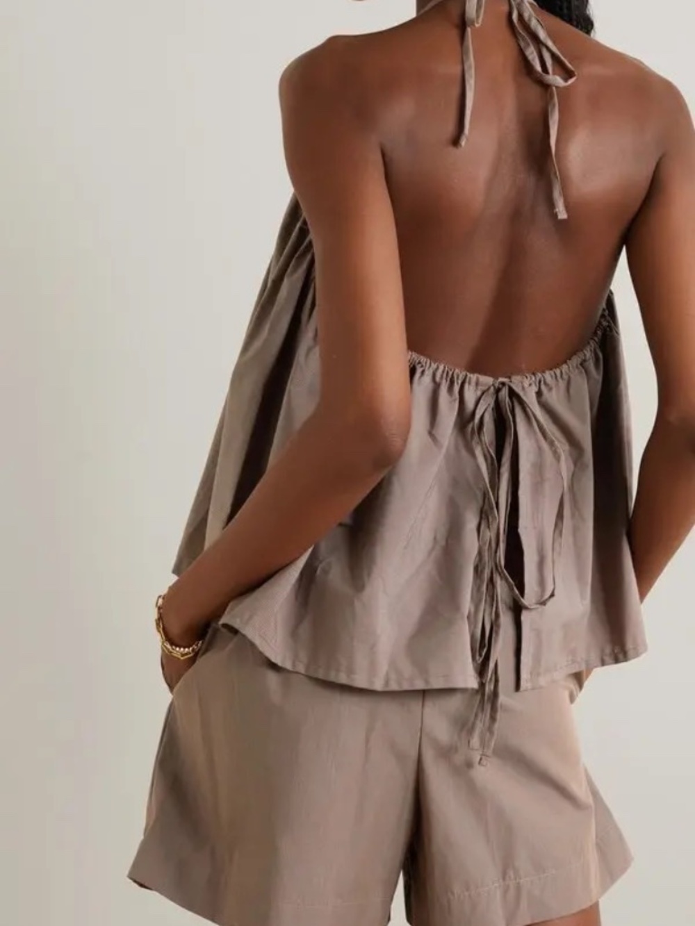 Deiji Studios cotton stripped "pajama" to streetwear halter/short set- size M - Picture 2 of 14